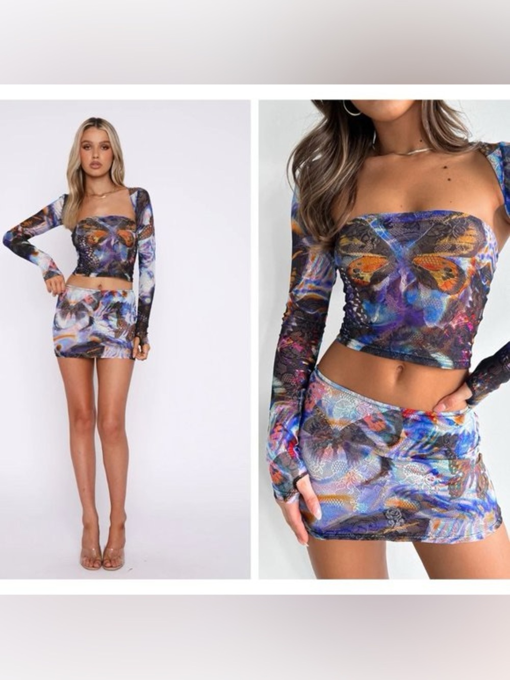 WHITE FOX Butterfly Mesh 3-Piece Set in Blue & Purple
